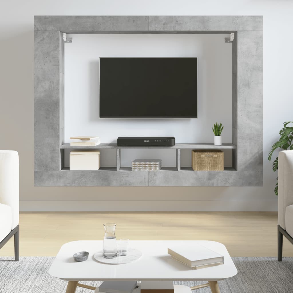 Meuble TV gris béton 152x22x113 cm bois d'ingénierie - XIOS