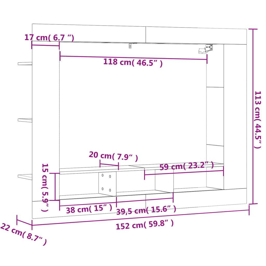Meuble TV chêne fumé 152x22x113 cm bois d'ingénierie - XIOS