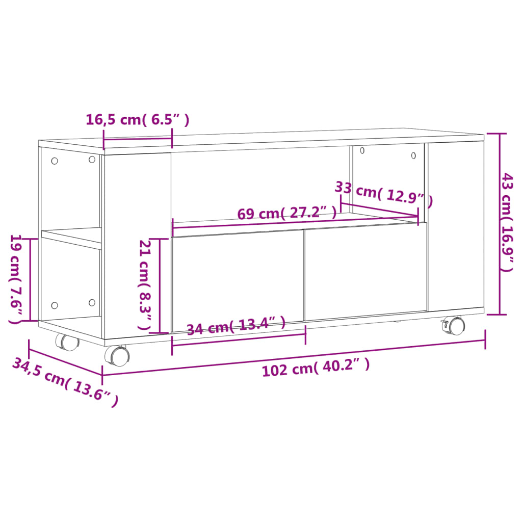 Meuble TV chêne fumé 102x34,5x43 cm bois d'ingénierie - XIOS