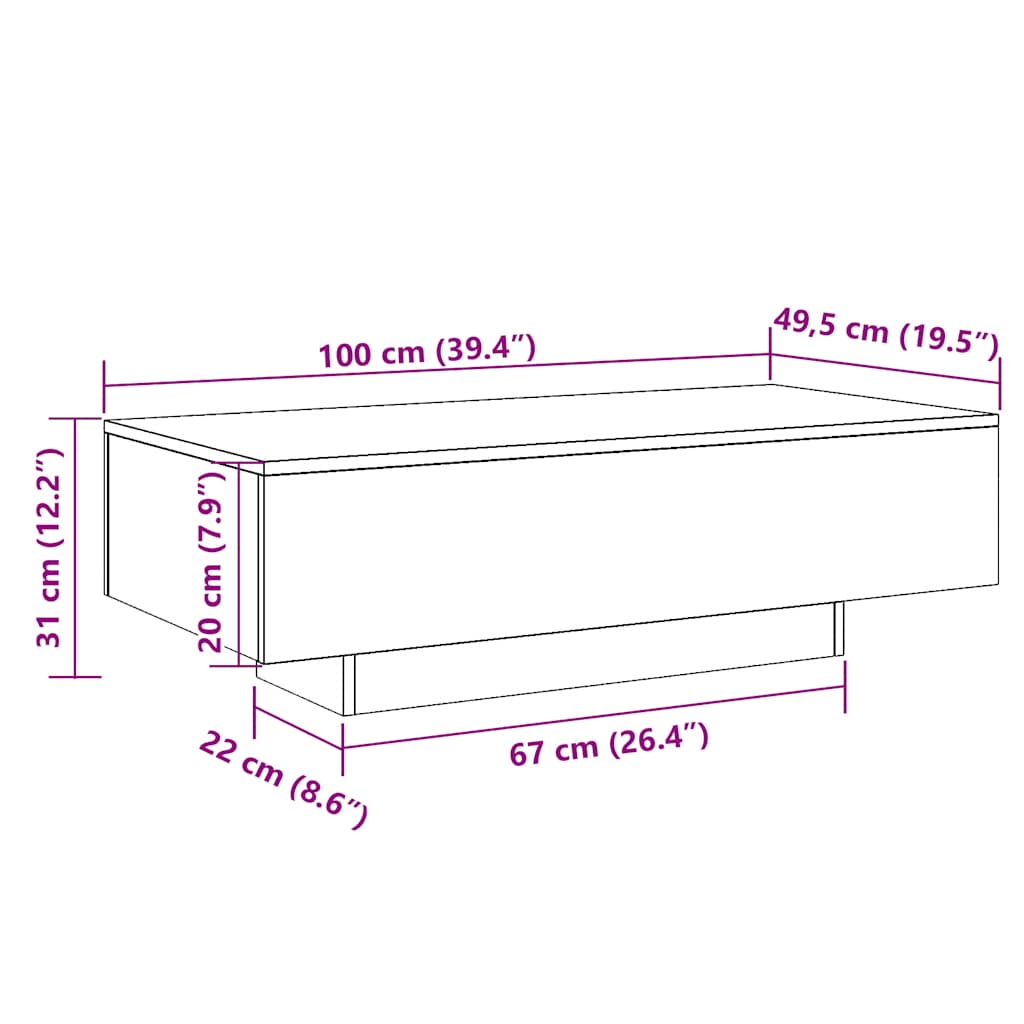 Table basse sonoma gris 100x49,5x31 cm bois d'ingénierie - XIOS