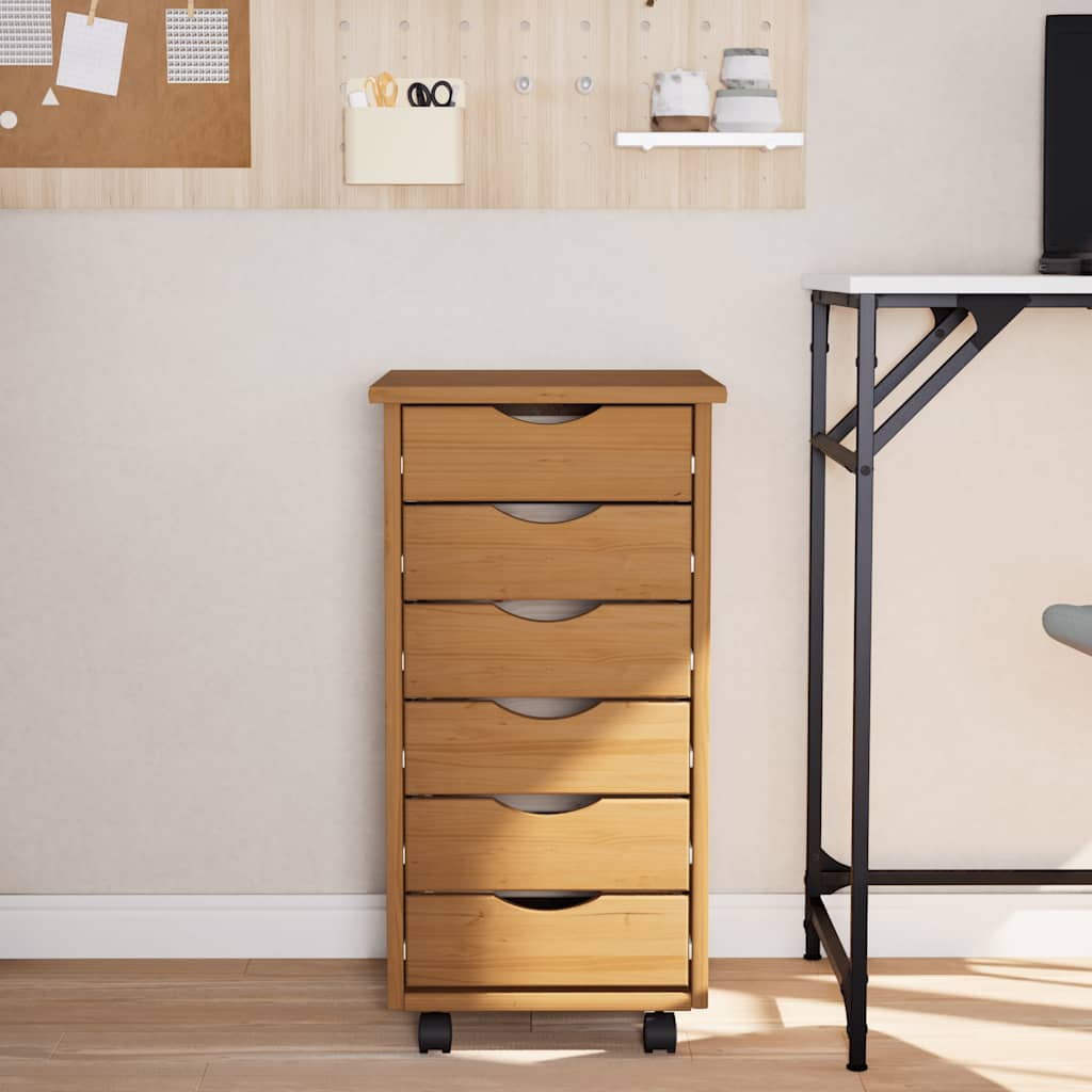 Armoire roulante avec tiroirs MOSS bois de pin marron miel - XIOS