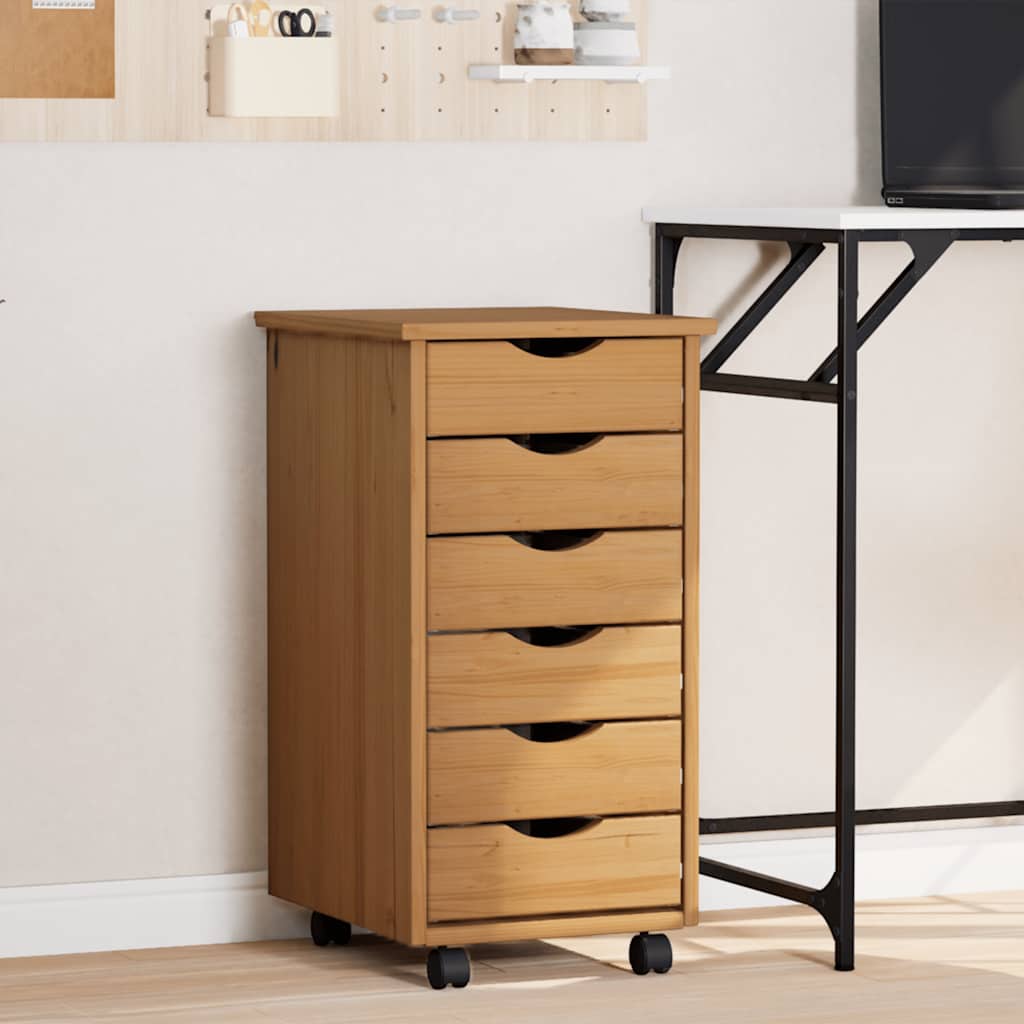 Armoire roulante avec tiroirs MOSS bois de pin marron miel - XIOS