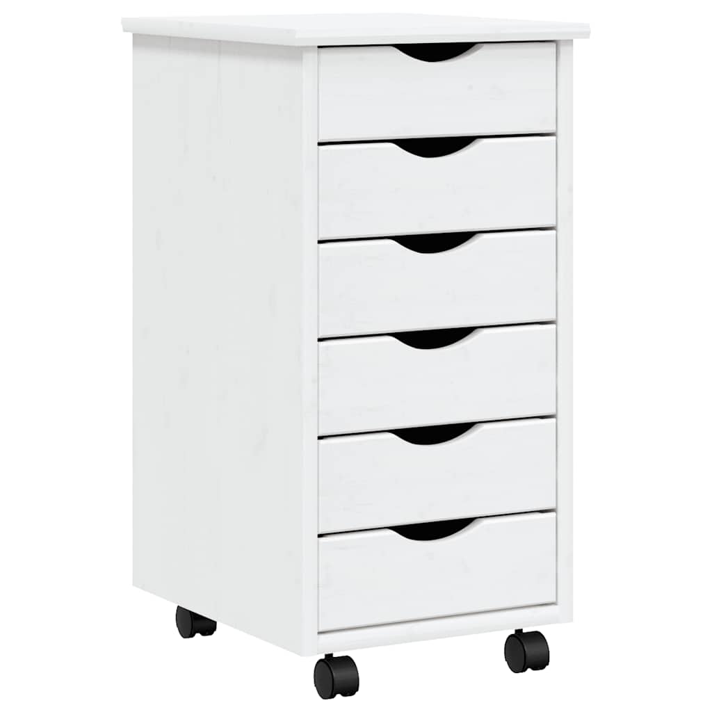 Armoire roulante avec tiroirs MOSS blanc bois de pin solide - XIOS