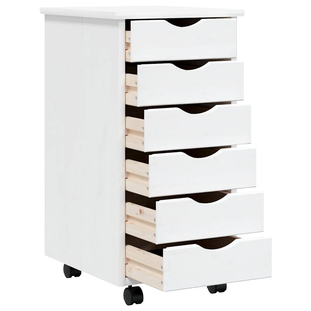 Armoire roulante avec tiroirs MOSS blanc bois de pin solide - XIOS