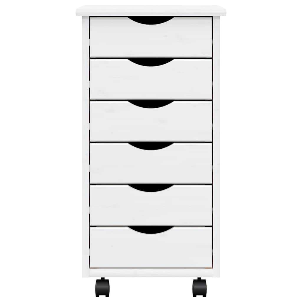 Armoire roulante avec tiroirs MOSS blanc bois de pin solide - XIOS