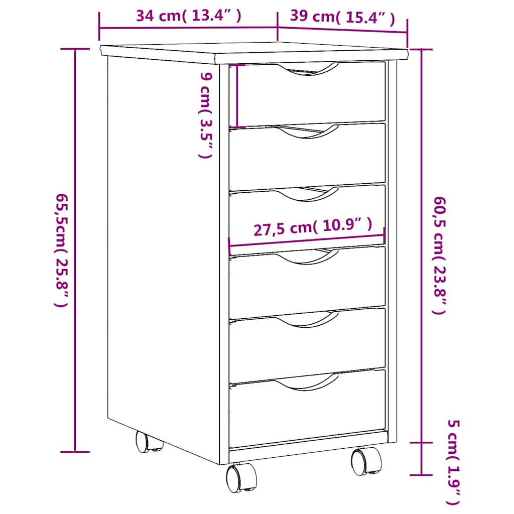 Armoire roulante avec tiroirs MOSS blanc bois de pin solide - XIOS