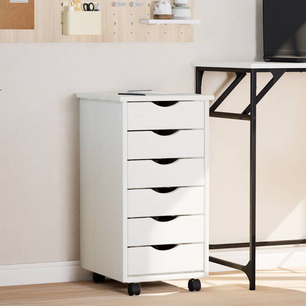 Armoire roulante avec tiroirs MOSS blanc bois de pin solide - XIOS