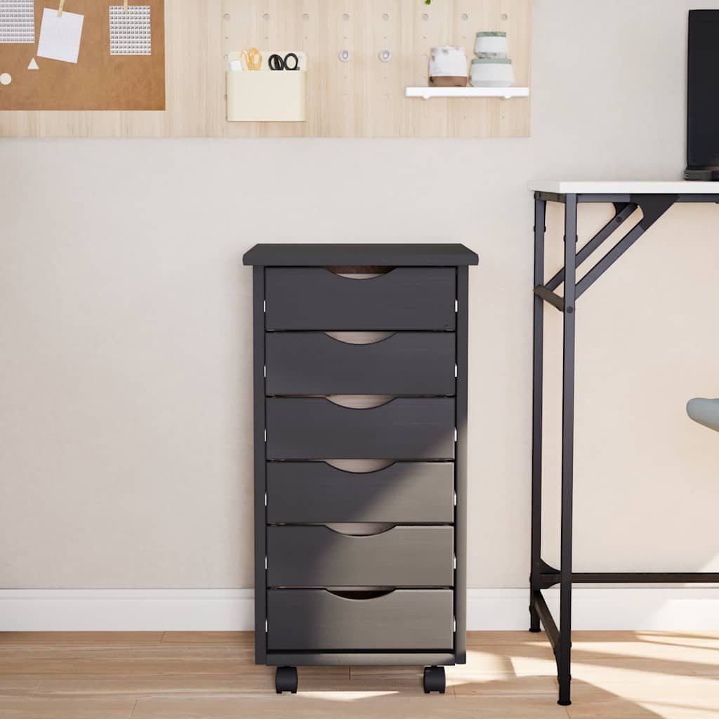 Armoire roulante avec tiroirs MOSS gris bois de pin solide - XIOS