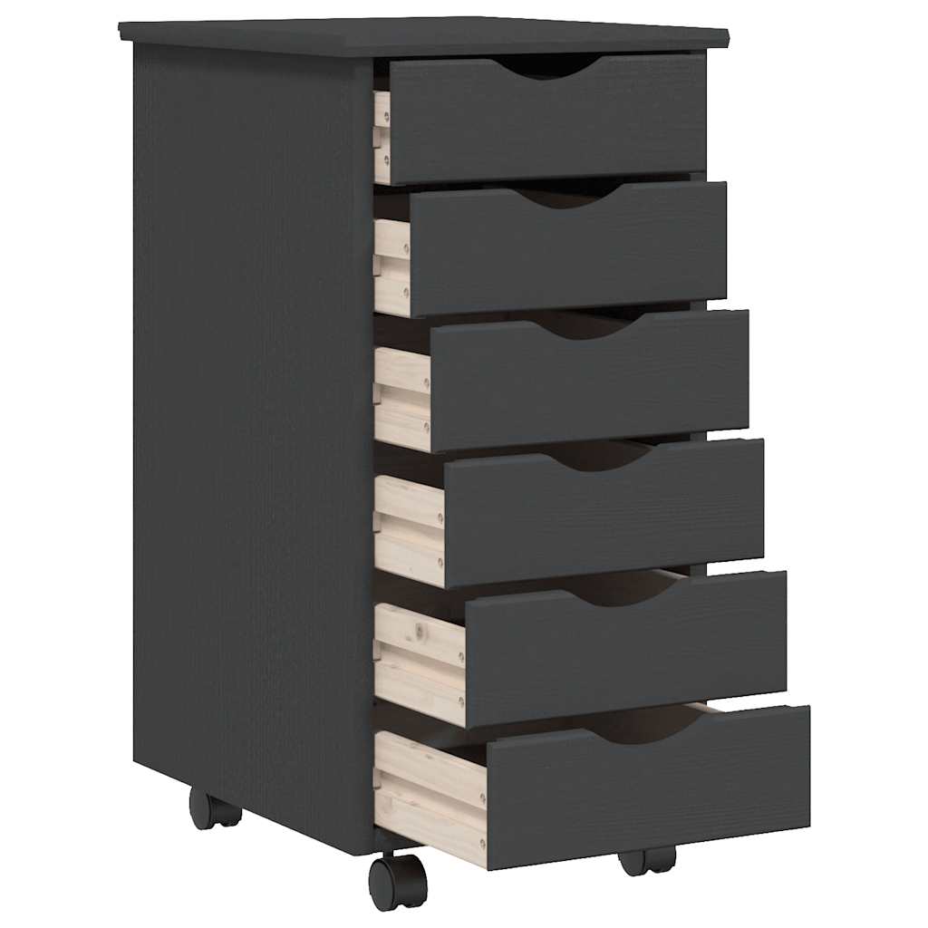 Armoire roulante avec tiroirs MOSS gris bois de pin solide - XIOS
