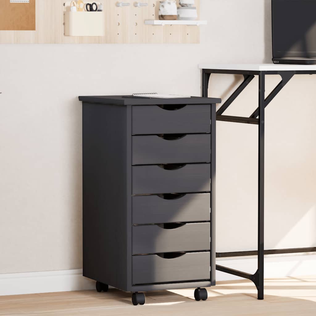 Armoire roulante avec tiroirs MOSS gris bois de pin solide - XIOS