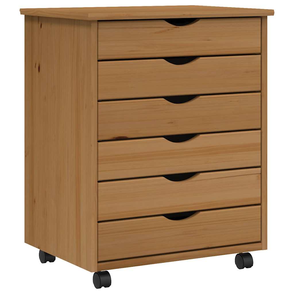 Armoire roulante avec tiroirs MOSS bois de pin marron miel - XIOS