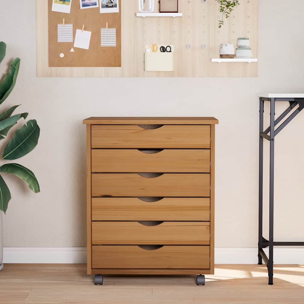 Armoire roulante avec tiroirs MOSS bois de pin marron miel - XIOS