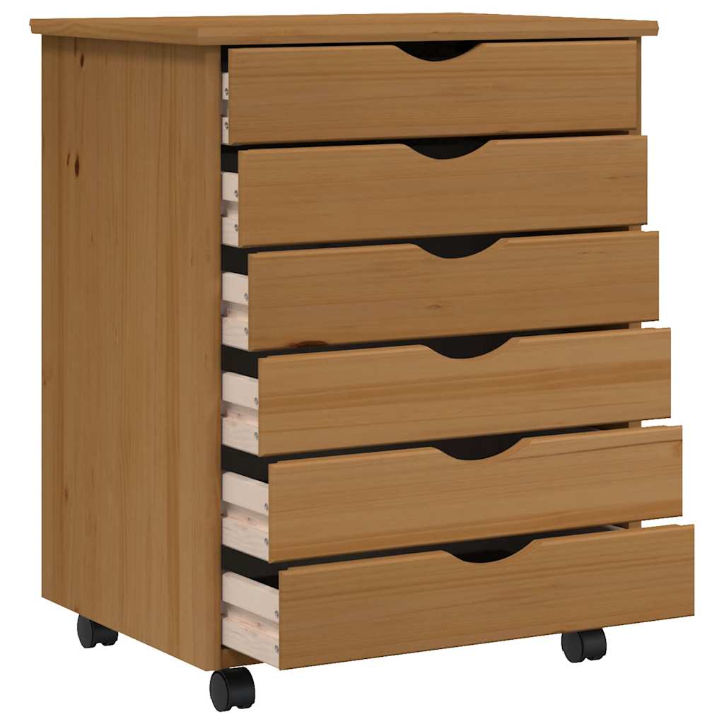 Armoire roulante avec tiroirs MOSS bois de pin marron miel - XIOS