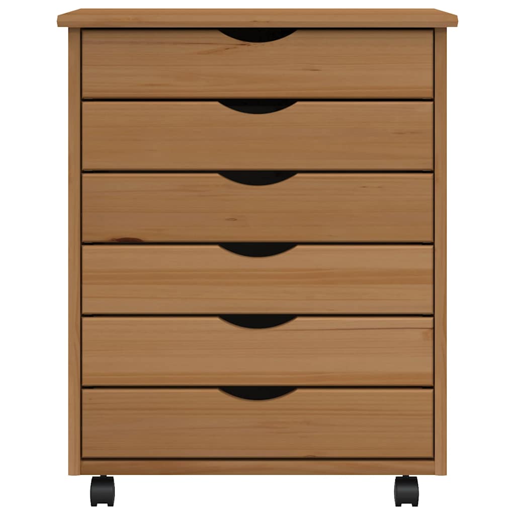 Armoire roulante avec tiroirs MOSS bois de pin marron miel - XIOS