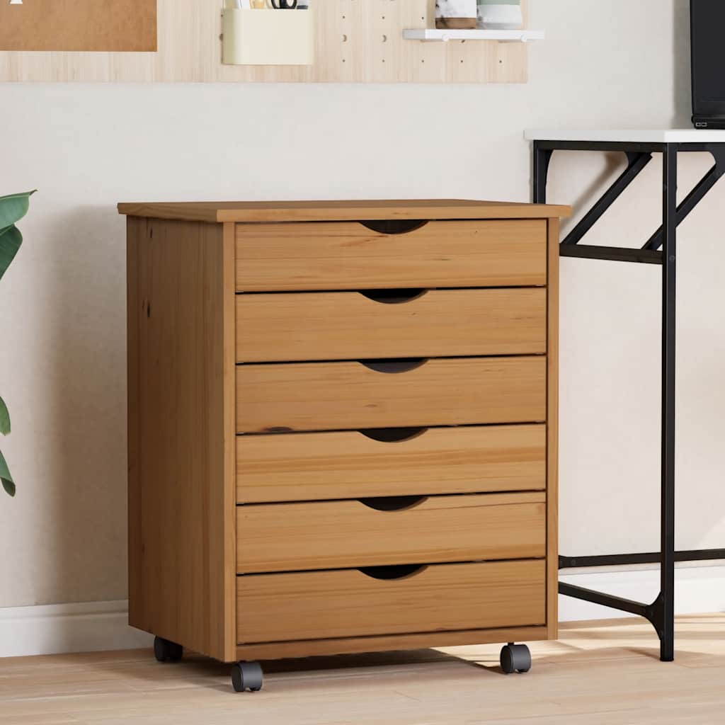 Armoire roulante avec tiroirs MOSS bois de pin marron miel - XIOS