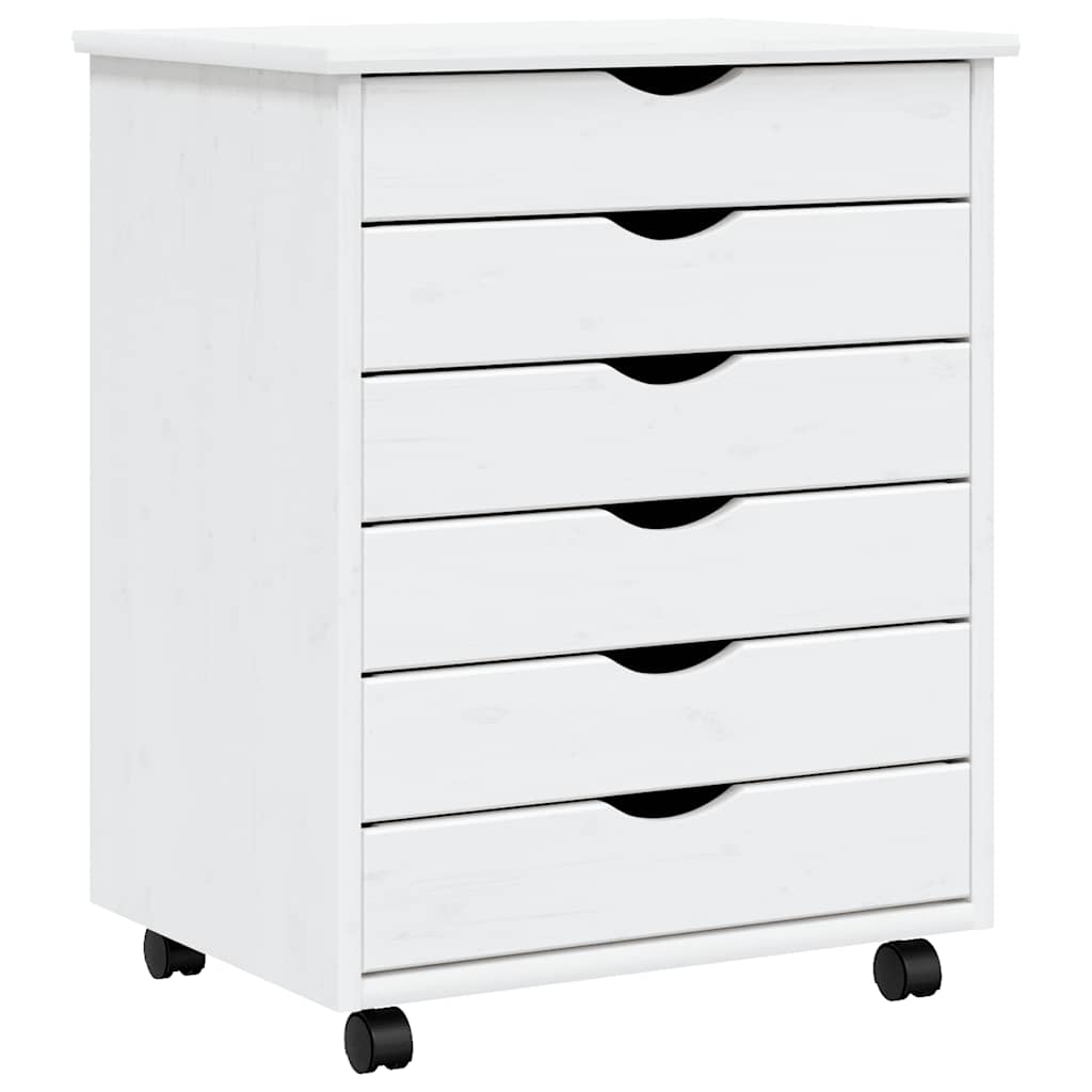 Armoire roulante avec tiroirs MOSS blanc bois de pin solide - XIOS