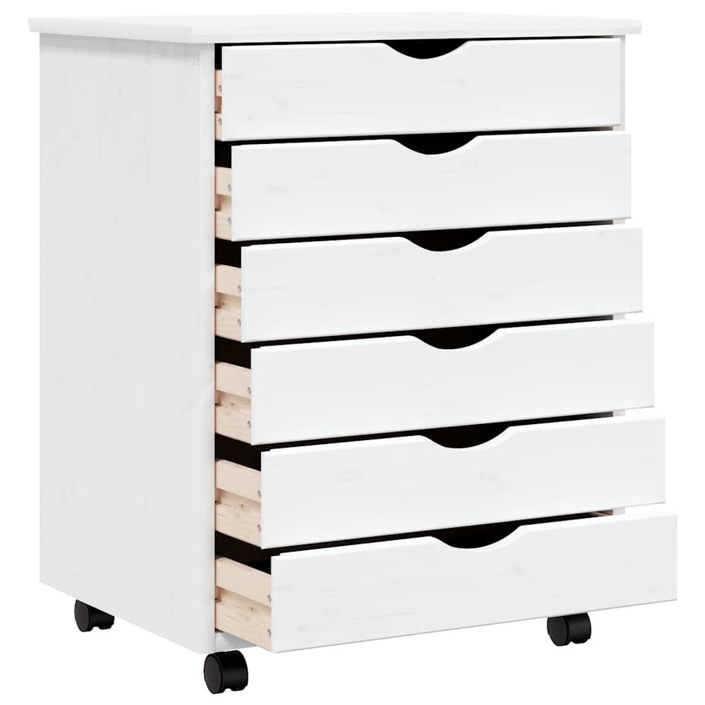 Armoire roulante avec tiroirs MOSS blanc bois de pin solide - XIOS