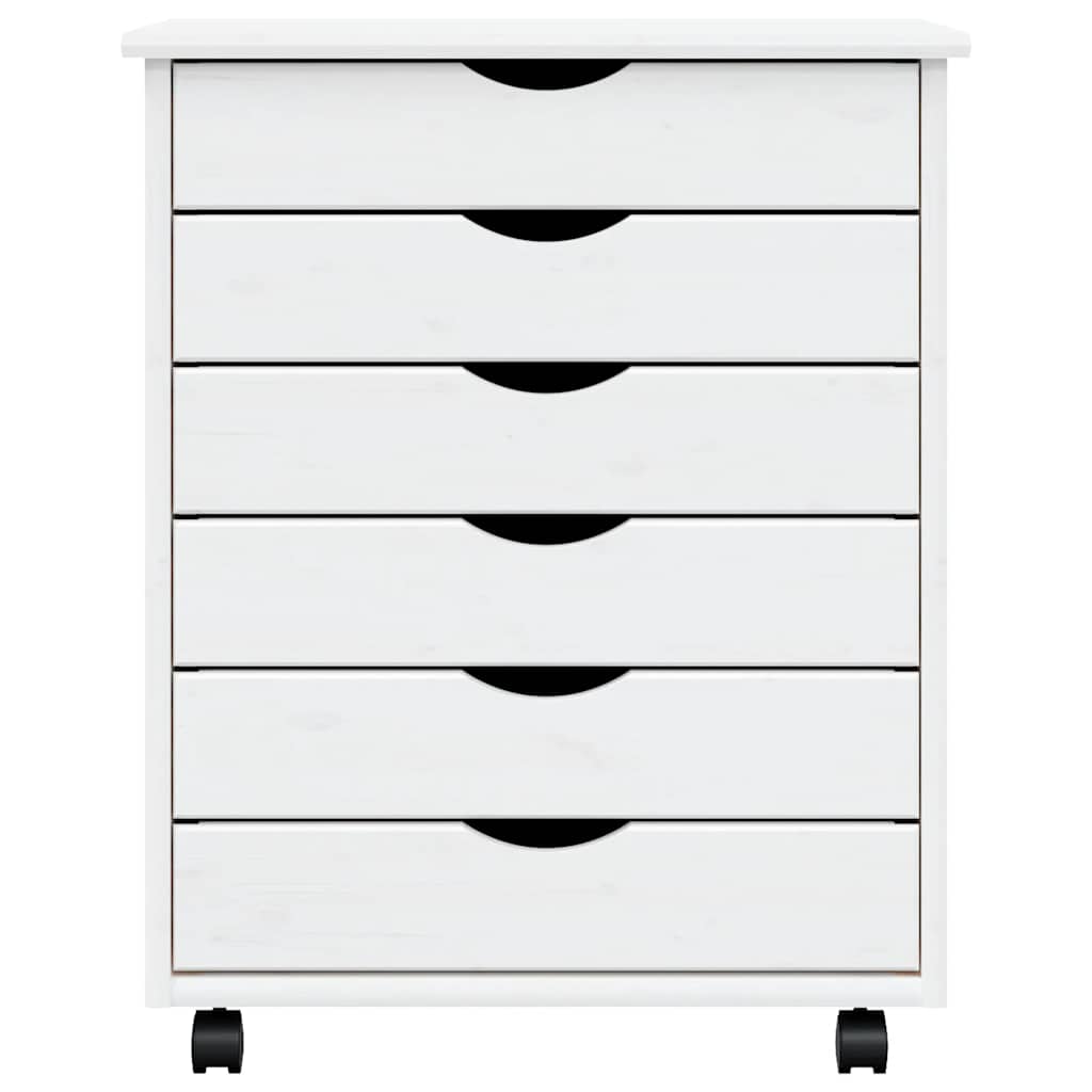 Armoire roulante avec tiroirs MOSS blanc bois de pin solide - XIOS