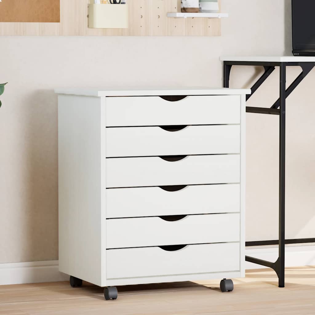 Armoire roulante avec tiroirs MOSS blanc bois de pin solide - XIOS