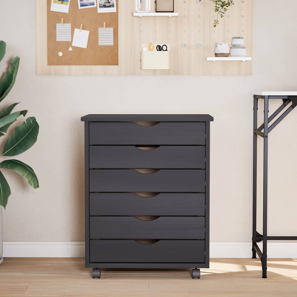 Armoire roulante avec tiroirs MOSS gris bois de pin solide - XIOS