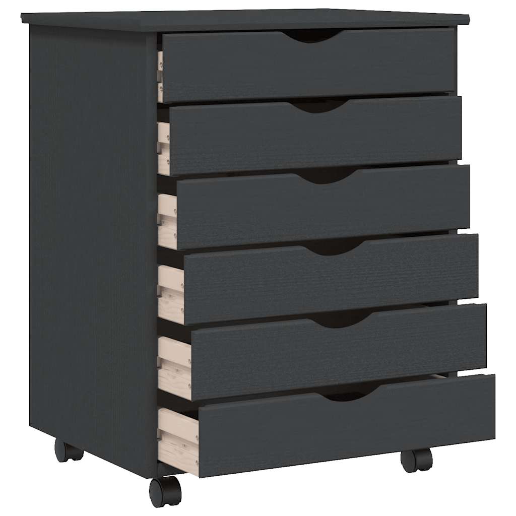 Armoire roulante avec tiroirs MOSS gris bois de pin solide - XIOS