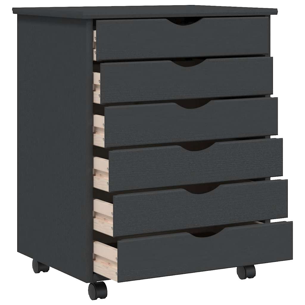 Armoire roulante avec tiroirs MOSS gris bois de pin solide - XIOS