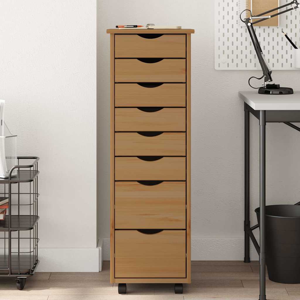 Armoire roulante avec tiroirs MOSS bois de pin marron miel - XIOS