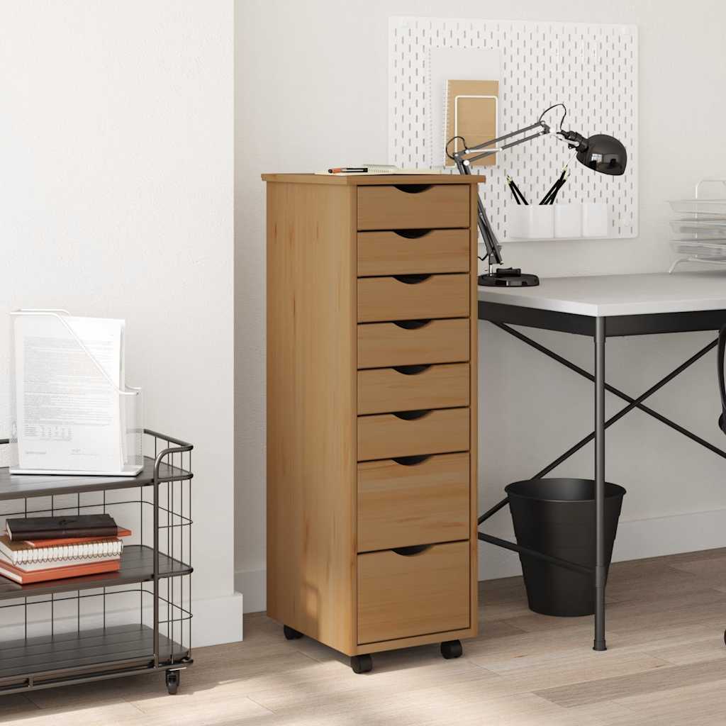 Armoire roulante avec tiroirs MOSS bois de pin marron miel - XIOS
