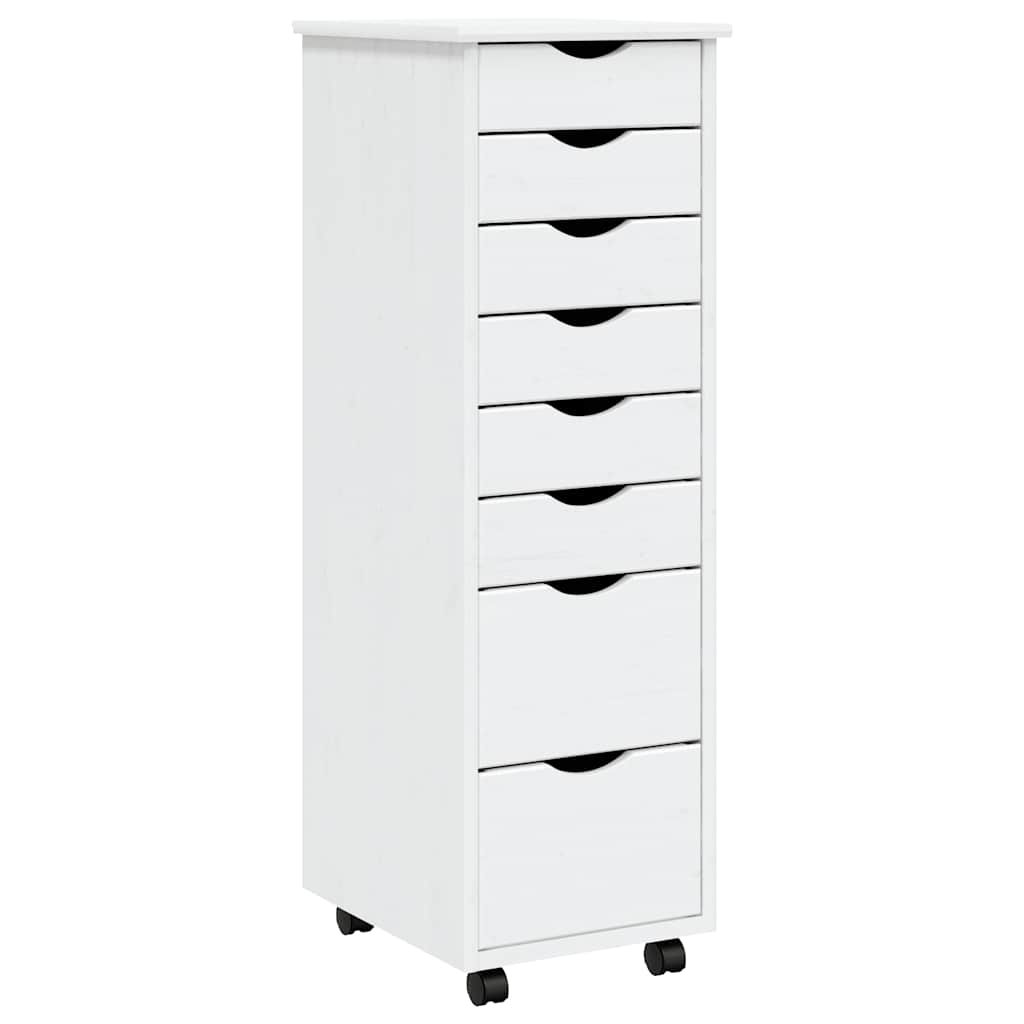 Armoire roulante avec tiroirs MOSS blanc bois de pin solide - XIOS