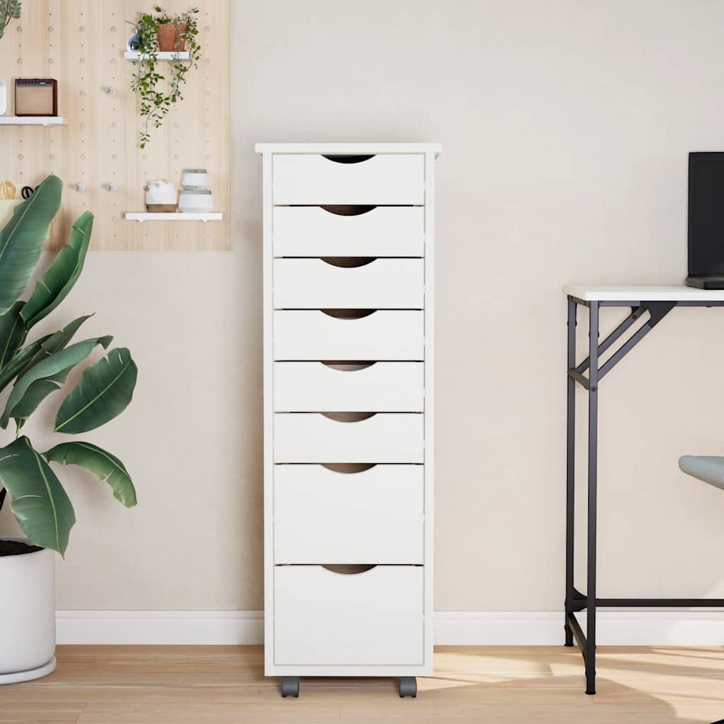 Armoire roulante avec tiroirs MOSS blanc bois de pin solide - XIOS