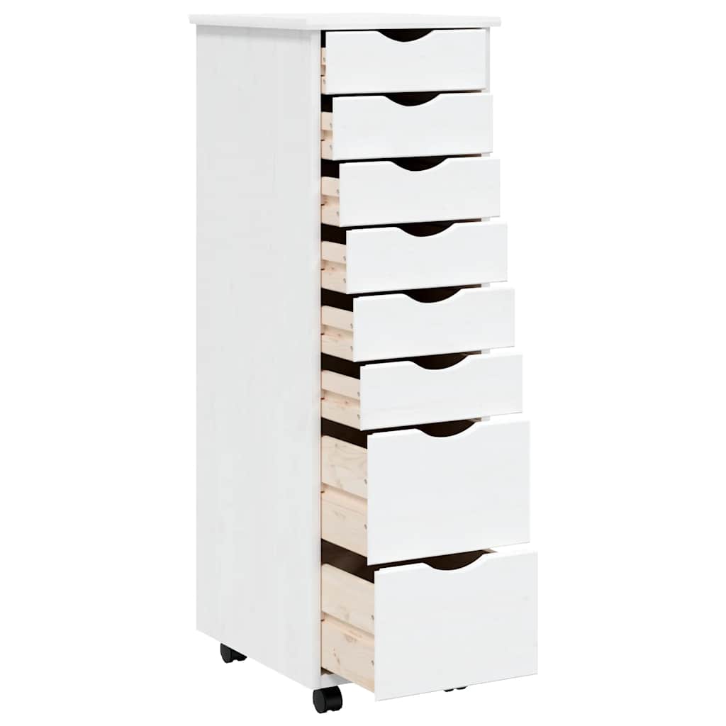 Armoire roulante avec tiroirs MOSS blanc bois de pin solide - XIOS