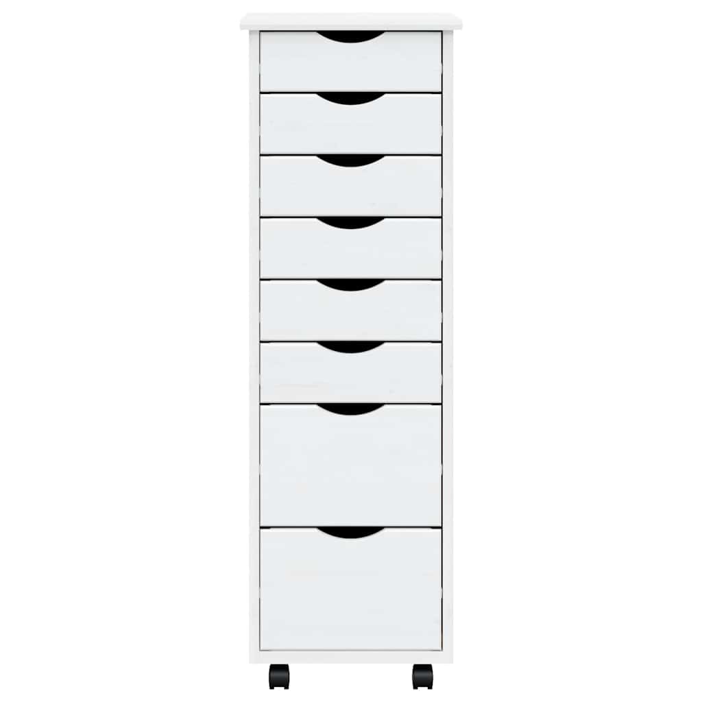Armoire roulante avec tiroirs MOSS blanc bois de pin solide - XIOS