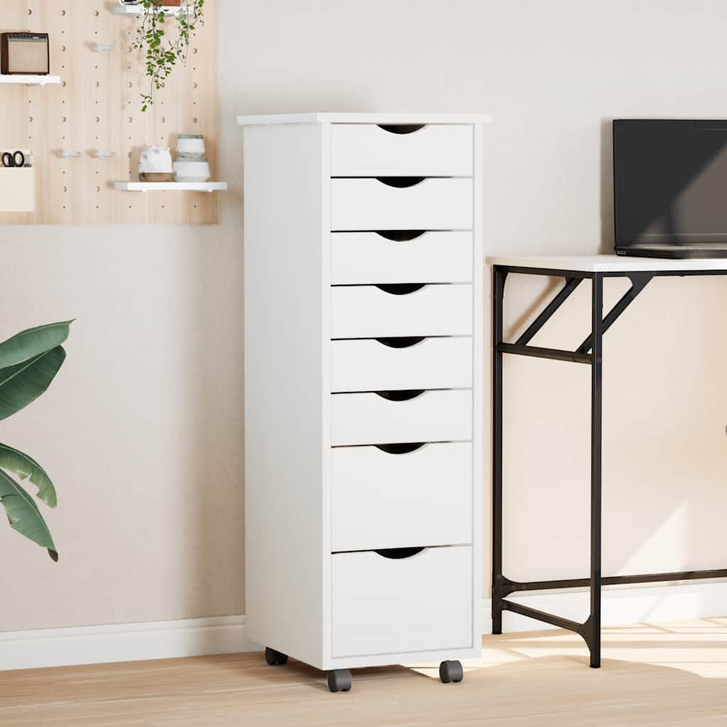 Armoire roulante avec tiroirs MOSS blanc bois de pin solide - XIOS