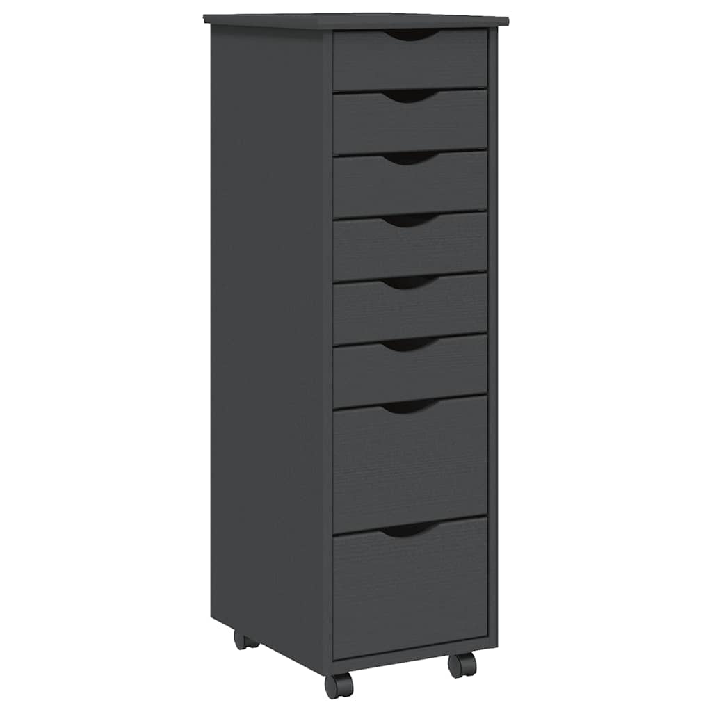 Armoire roulante avec tiroirs MOSS gris bois de pin solide - XIOS