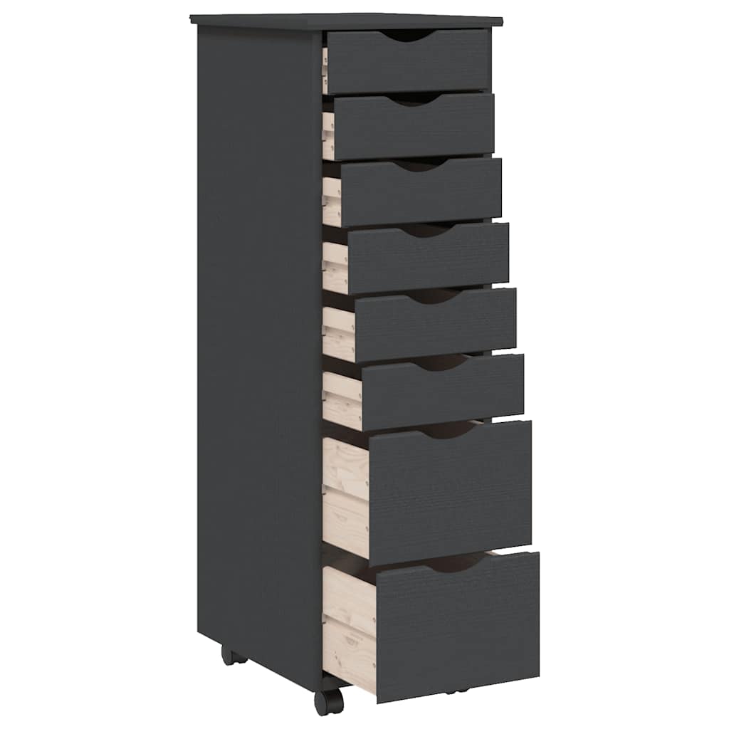 Armoire roulante avec tiroirs MOSS gris bois de pin solide - XIOS