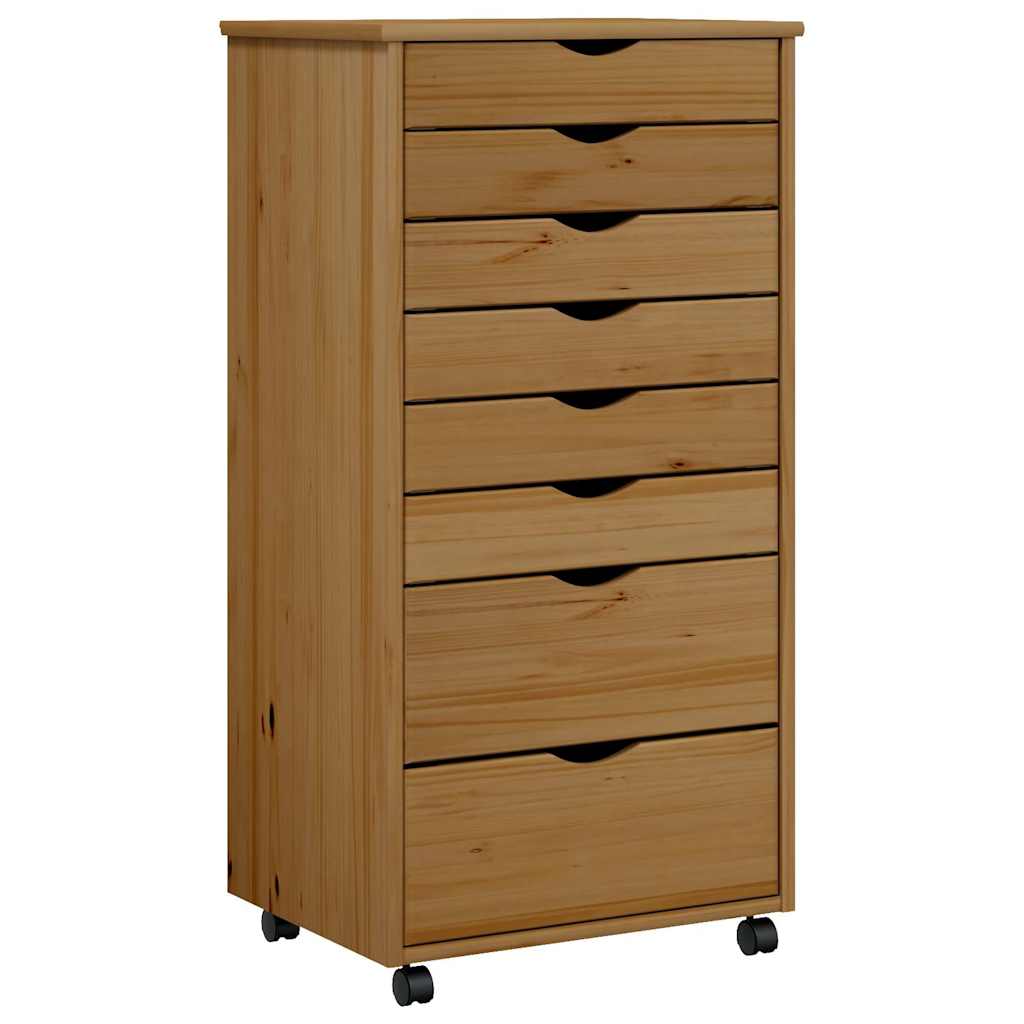 Armoire roulante avec tiroirs MOSS bois de pin marron miel - XIOS