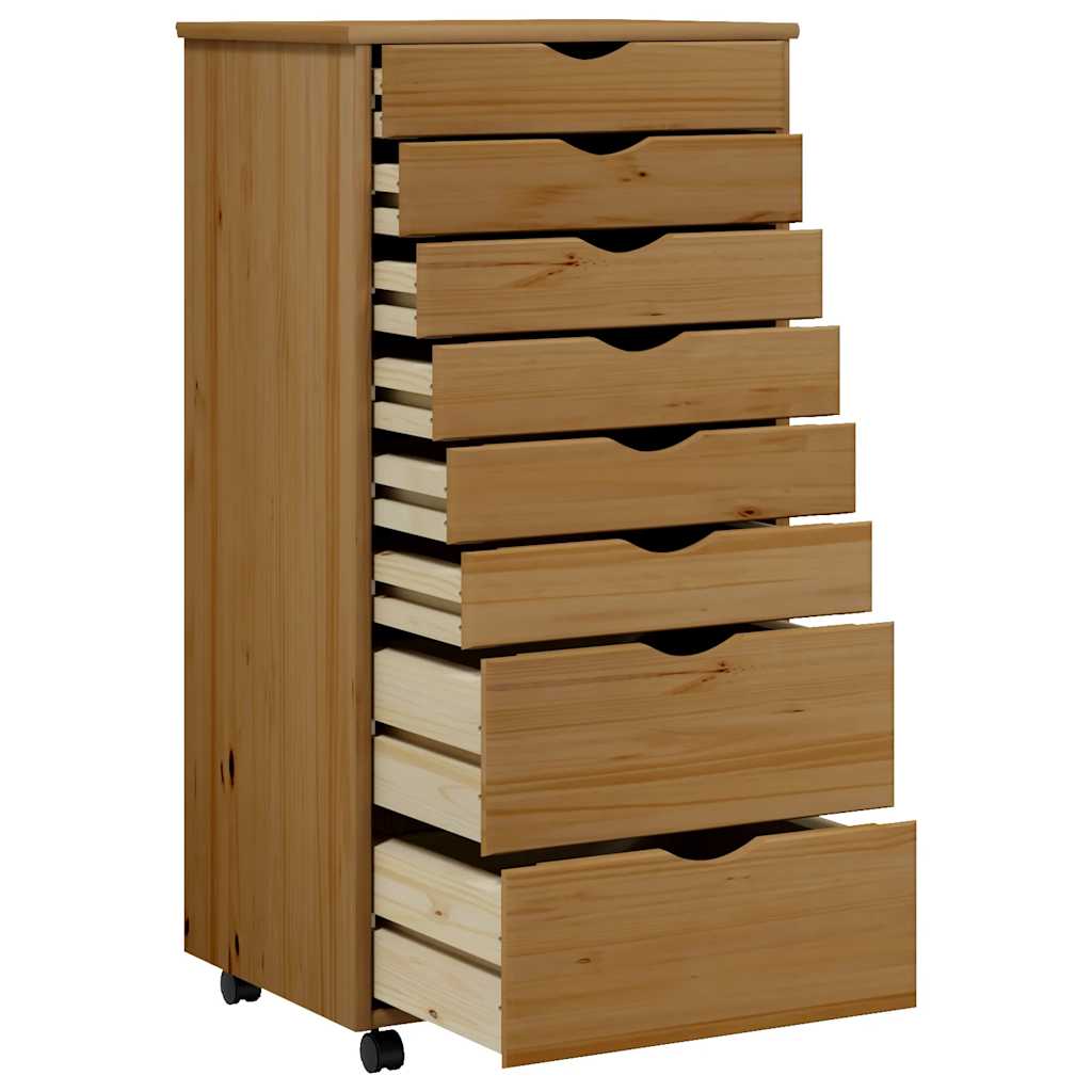 Armoire roulante avec tiroirs MOSS bois de pin marron miel - XIOS