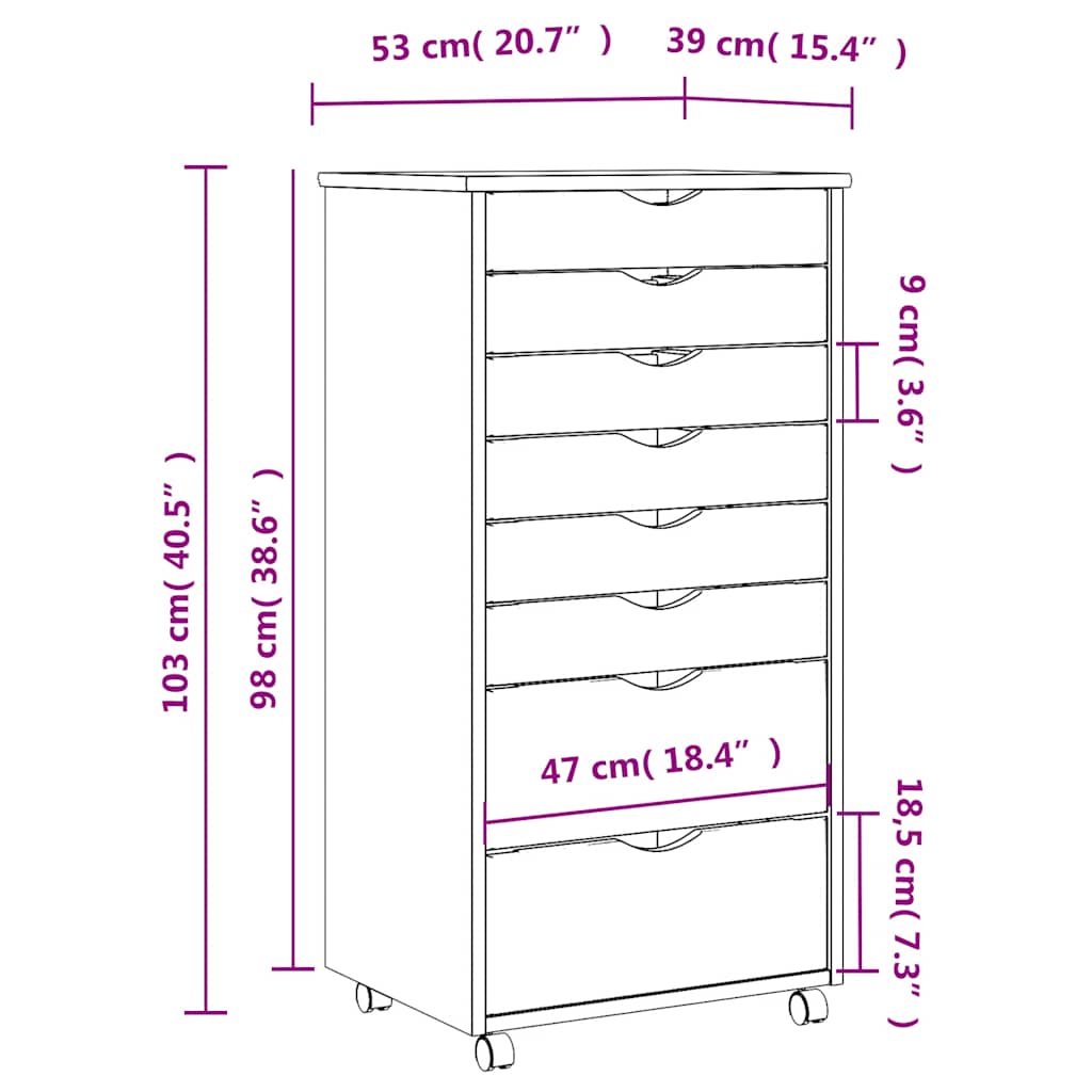 Armoire roulante avec tiroirs MOSS bois de pin marron miel - XIOS