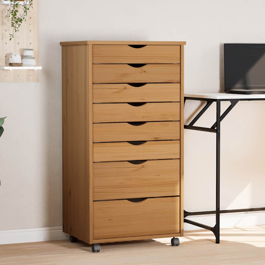 Armoire roulante avec tiroirs MOSS bois de pin marron miel - XIOS