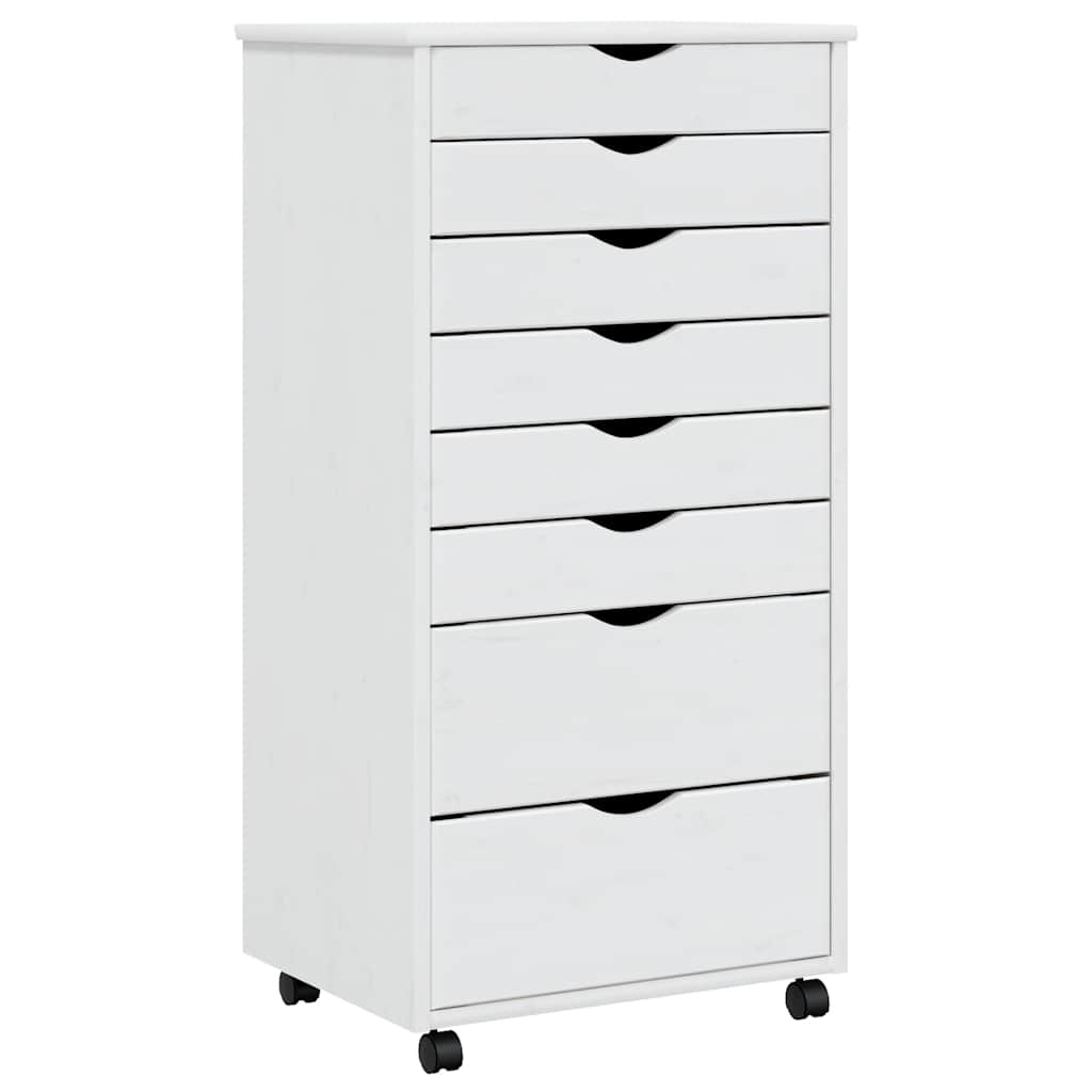 Armoire roulante avec tiroirs MOSS blanc bois de pin solide - XIOS