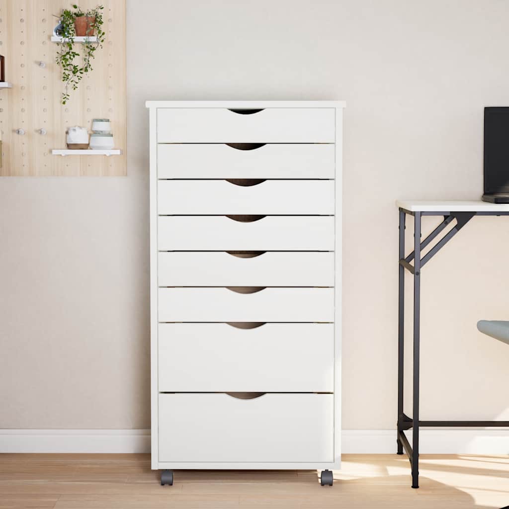 Armoire roulante avec tiroirs MOSS blanc bois de pin solide - XIOS