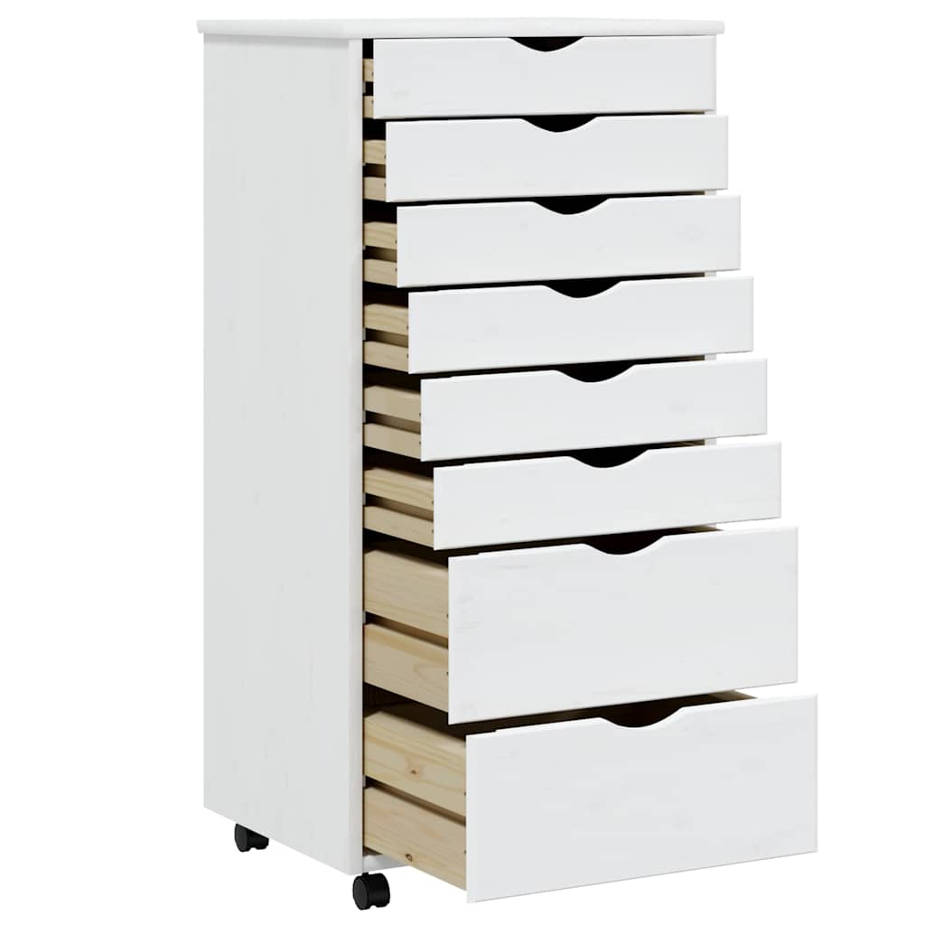 Armoire roulante avec tiroirs MOSS blanc bois de pin solide - XIOS