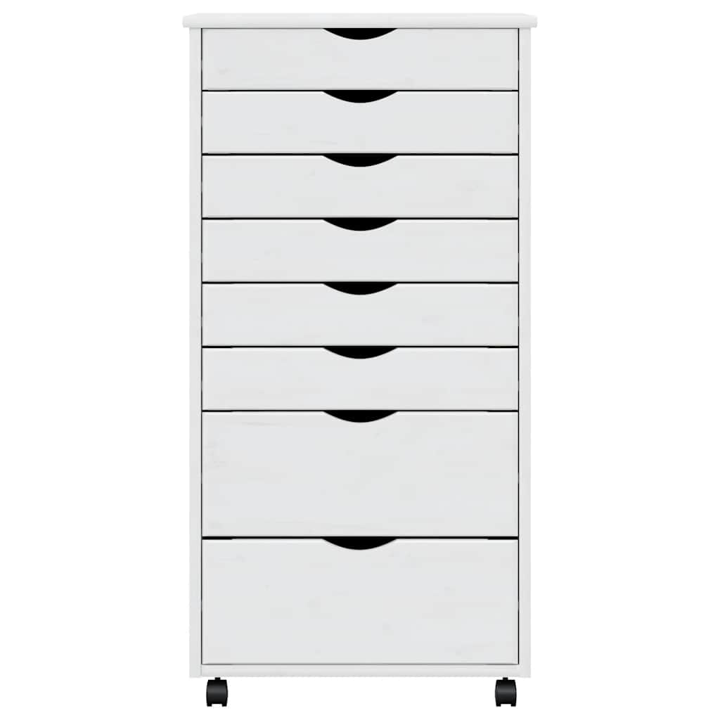 Armoire roulante avec tiroirs MOSS blanc bois de pin solide - XIOS