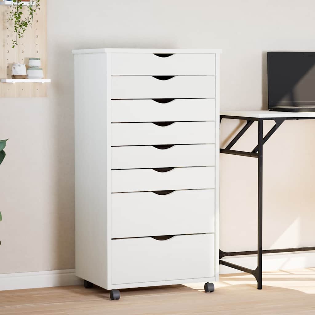 Armoire roulante avec tiroirs MOSS blanc bois de pin solide - XIOS