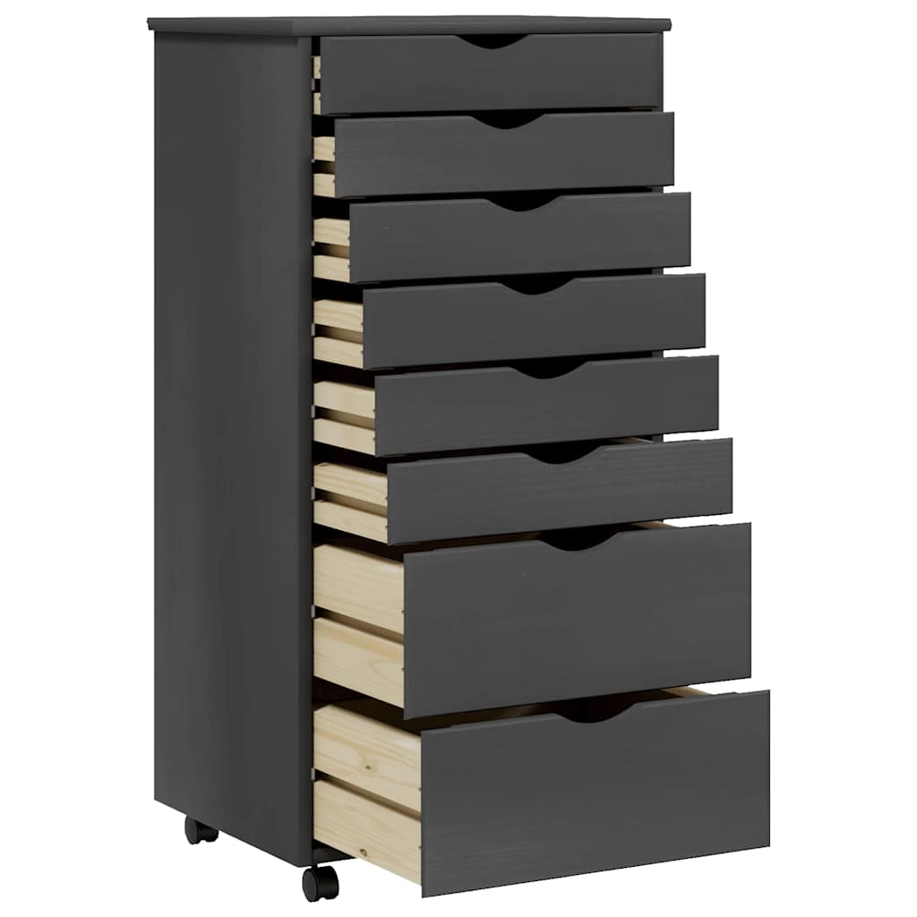 Armoire roulante avec tiroirs MOSS gris bois de pin solide - XIOS