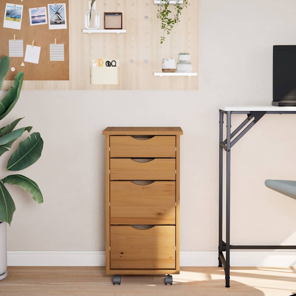 Armoire roulante avec tiroirs MOSS bois de pin marron miel - XIOS