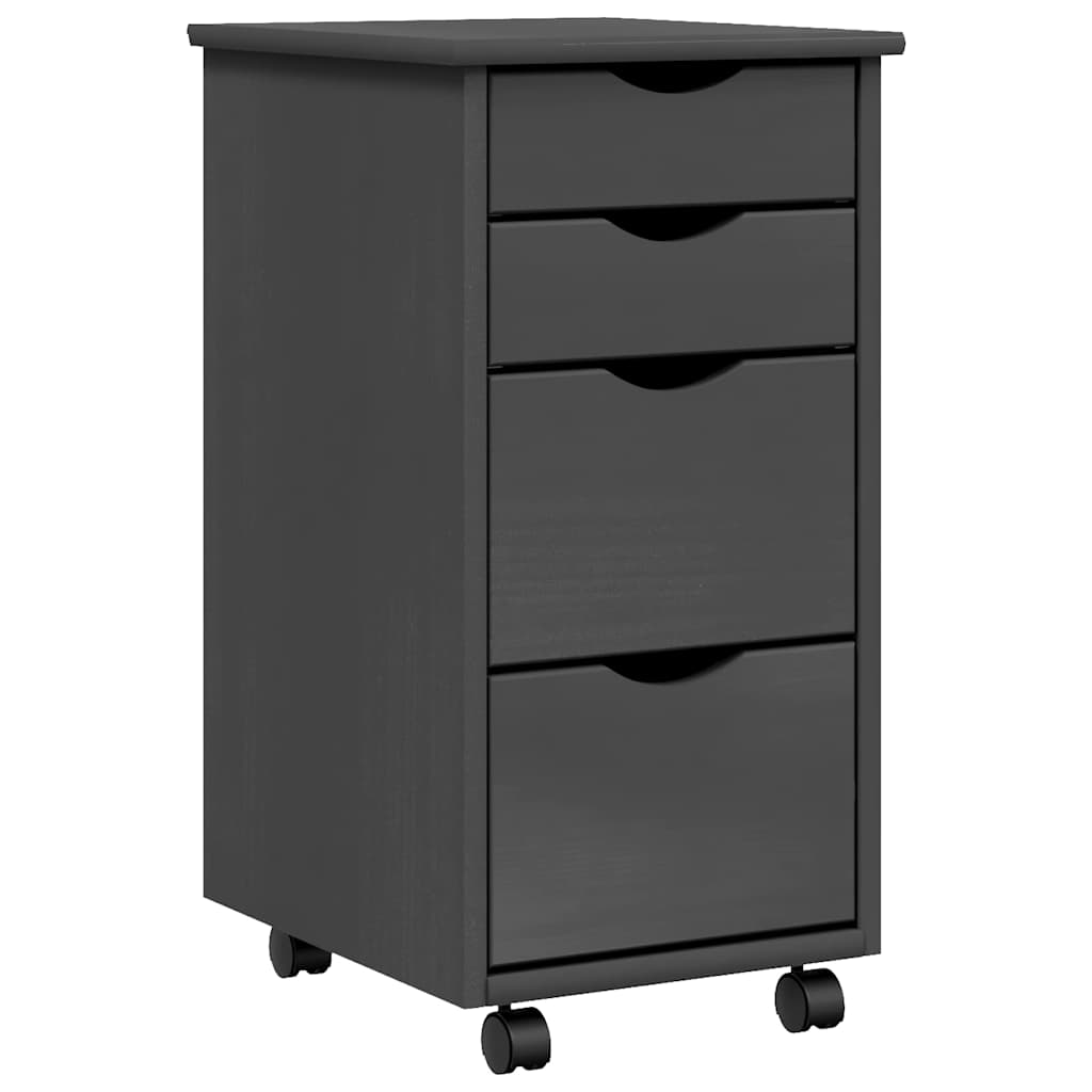 Armoire roulante avec tiroirs MOSS gris bois de pin solide