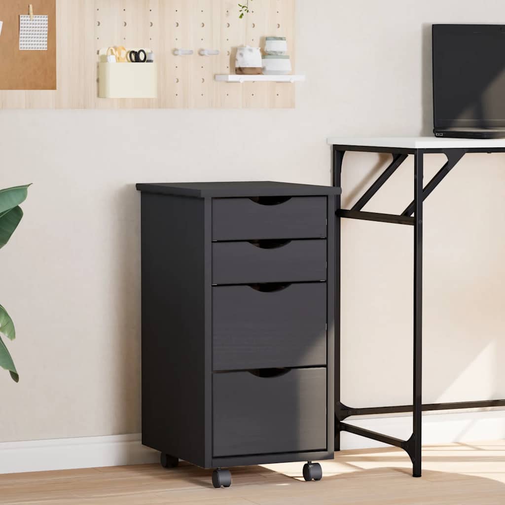 Armoire roulante avec tiroirs MOSS gris bois de pin solide
