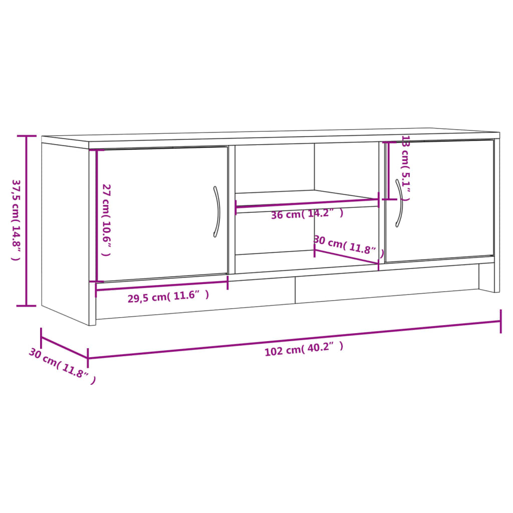 Meuble TV chêne sonoma 102x30x37,5 cm bois d'ingénierie - XIOS