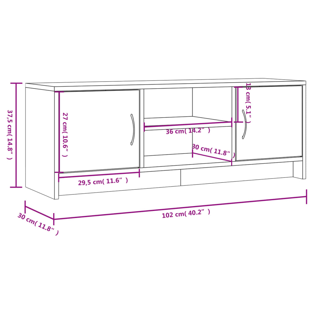 Meuble TV sonoma gris 102x30x37,5 cm bois d'ingénierie - XIOS